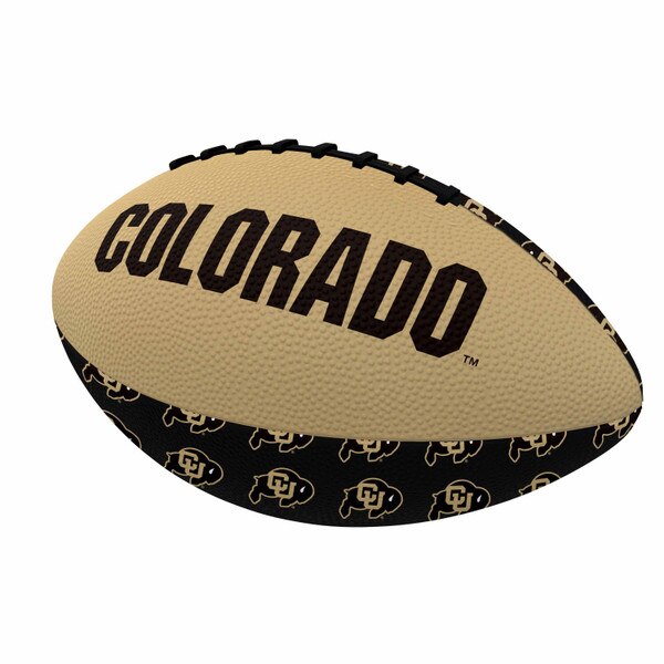 Colorado Buffaloes rubber football featuring bold Colorado lettering and CU logo pattern on a pebbled texture surface.